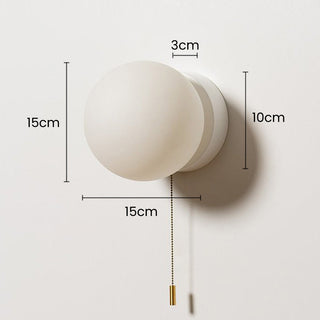 Compact white Nordic wall sconce pull cord — bedroom fixture