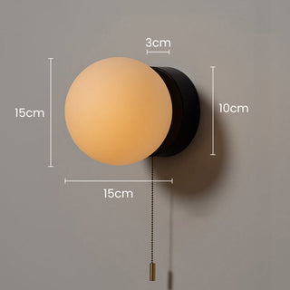 White compact Nordic wall sconce pull cord ambient — bedroom