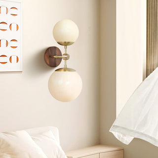 Medieval double head wood wall lamp — rustic metal base sconce