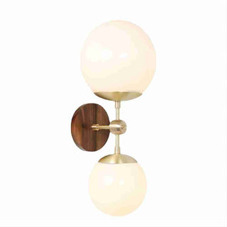 Rustic metal base medieval double head wood sconce — wall lamp
