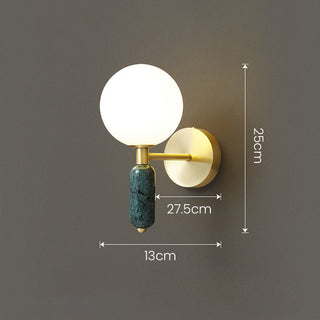Marble cylindrical wall sconce in bedroom — copper base lamp