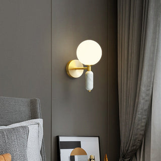 Marble bedside wall light cylindrical shade copper base — sconce