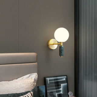 Copper base marble wall sconce cylindrical shade — bedside lamp