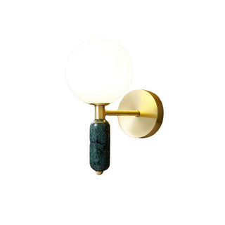 Marble bedside wall lamp ambient — cylindrical copper sconce