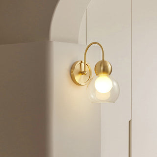 Rotatable brass wall lamp angle view — mid-century glass sconce