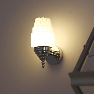 Nordic white shade wall sconce close-up — stylish modern lamp