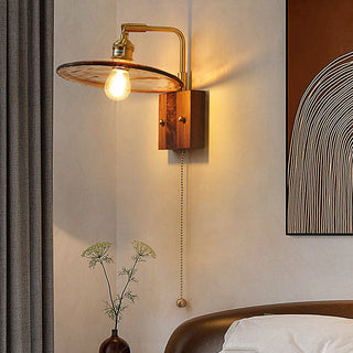 Mid-century wall light brown glass sconce — brass wood retro design
