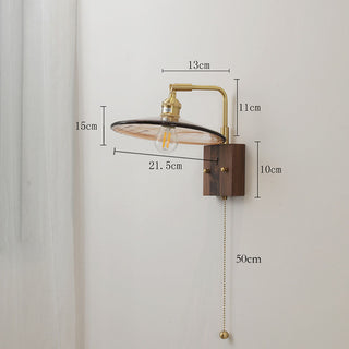 Mid Century Wall Light – Brown Glass Sconce with Brass & Wood Retro Design