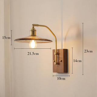 Mid Century Wall Light – Brown Glass Sconce with Brass & Wood Retro Design