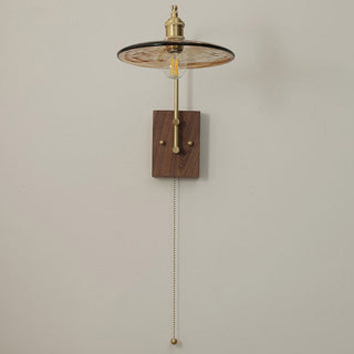 Mid-century brown glass wall lamp angle — brass wood retro