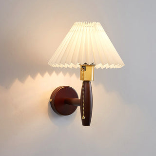 Walnut wood wall lamp folded fabric illuminated — elegant sconce