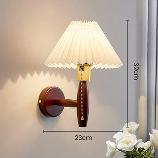 Walnut wood folded fabric wall light — classic elegant fixture