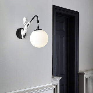 White glass ball iron vintage wall sconce — E27 lamp