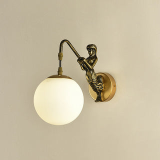 Vintage white glass ball wall lamp illuminated — iron E27 sconce