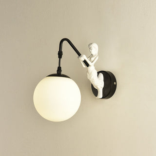 Vintage white glass ball wall light angle — iron E27 sconce