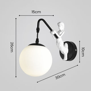 White glass ball vintage wall lamp iron — E27 fixture sconce