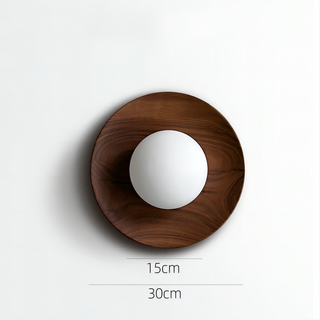 Natural wood minimalist round wall lamp angle — sconce