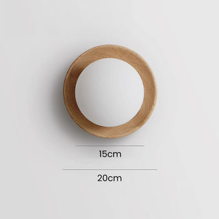 Natural wood minimalist round wall sconce — fixture