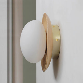 Natural wood wall light minimalist round — wooden frame living room