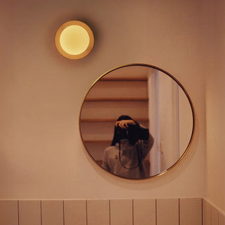 Natural round wood wall sconce minimalist — living room