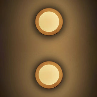 Round wood minimalist natural wall lamp — living room sconce