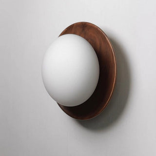 Minimalist round natural wood wall lamp — living sconce