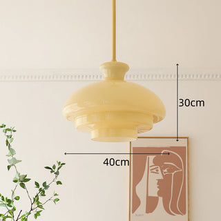 Yellow three-layer Bauhaus glass pendant lamp — dining ceiling