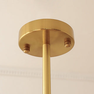 Bauhaus glass pendant from above — yellow three-layer dining lamp