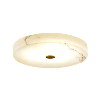 Marble ceiling lamp illuminated, white stone texture flush mount
