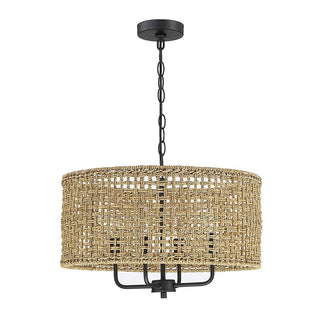 Rattan woven grid pendant styled — black iron hanging ceiling lamp