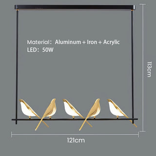 Suspension LED circulaire – Luminaire suspendu moderne avec motif oiseau | Lumière suspendue dorée