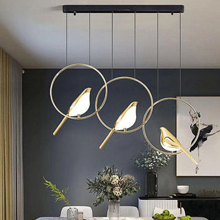 Suspension LED circulaire – Luminaire suspendu moderne avec motif oiseau | Lumière suspendue dorée