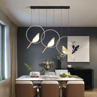 Suspension LED circulaire – Luminaire suspendu moderne avec motif oiseau | Lumière suspendue dorée