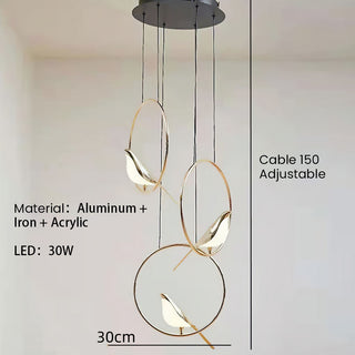 Modern gold bird pendant in circular LED chandelier form