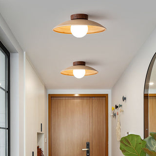 Retro mini wood pendant ceiling light close-up detail