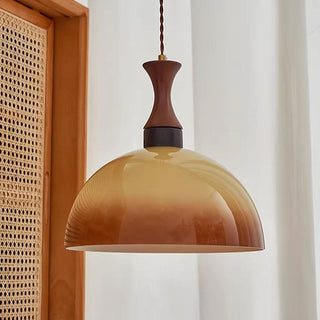 Brown stained glass LED pendant hanging in retro interior