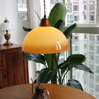 Retro stained glass round pendant LED lamp with brown shade