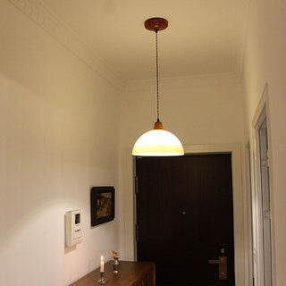 Stained glass pendant from below — retro brown shade LED fixture