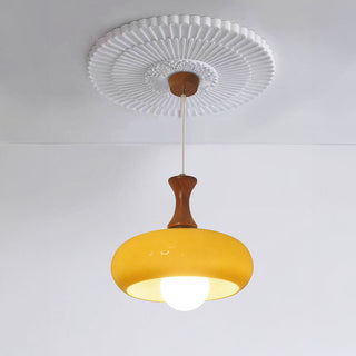 Medieval walnut pendant with glass shade and rustic finish