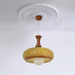 Rustic pendant with walnut wood and glass shade
