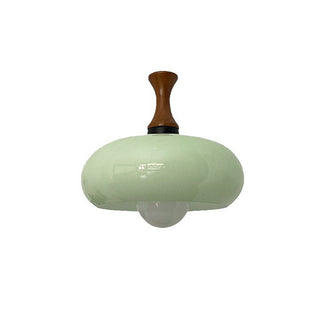 Pendant with walnut wood medieval design and glass shade
