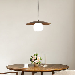 Mini UFO disc pendant side view — creative iron metal hanging lamp