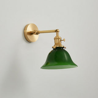 Brass green glass shade mid-century wall lamp — adjustable dining