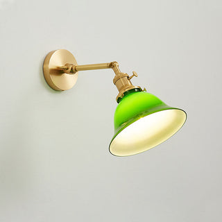 Mid-century adjustable green glass wall lamp angle — brass sconce
