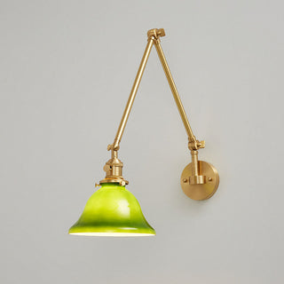 Mid-century adjustable green glass brass sconce — dining lamp