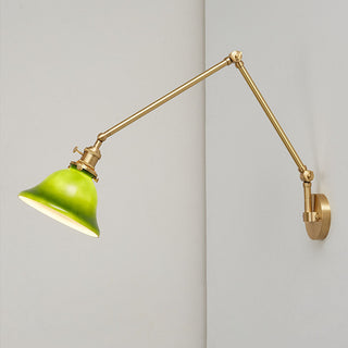 Brass green glass mid-century wall lamp close-up — adjustable