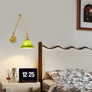 Green glass brass adjustable wall lamp ambient — mid-century