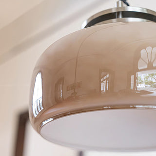 Coffee pendant side angle — brown glass shade modern lamp