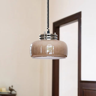 Coffee glass pendant close-up — brown shade modern ceiling lamp