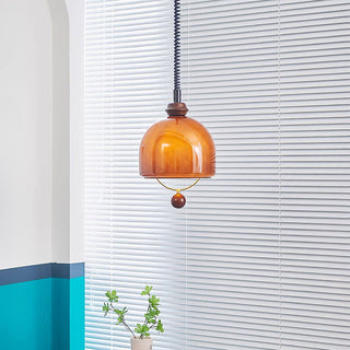 Glass lantern pendant from below — Bauhaus modern dining light